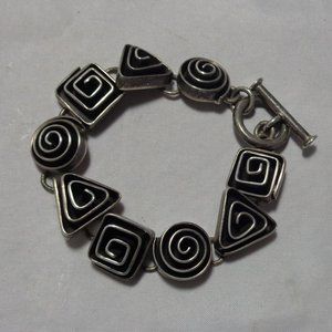Mexican Sterling Silver Bracelet with Geometric Maze Links 7" Toggle Closure